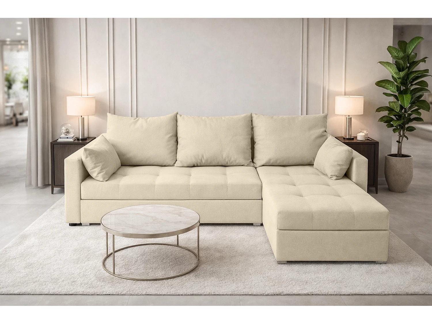 AX LIVING Canapé d’angle ELIF marron clair convertible avec coffre L moderne droite