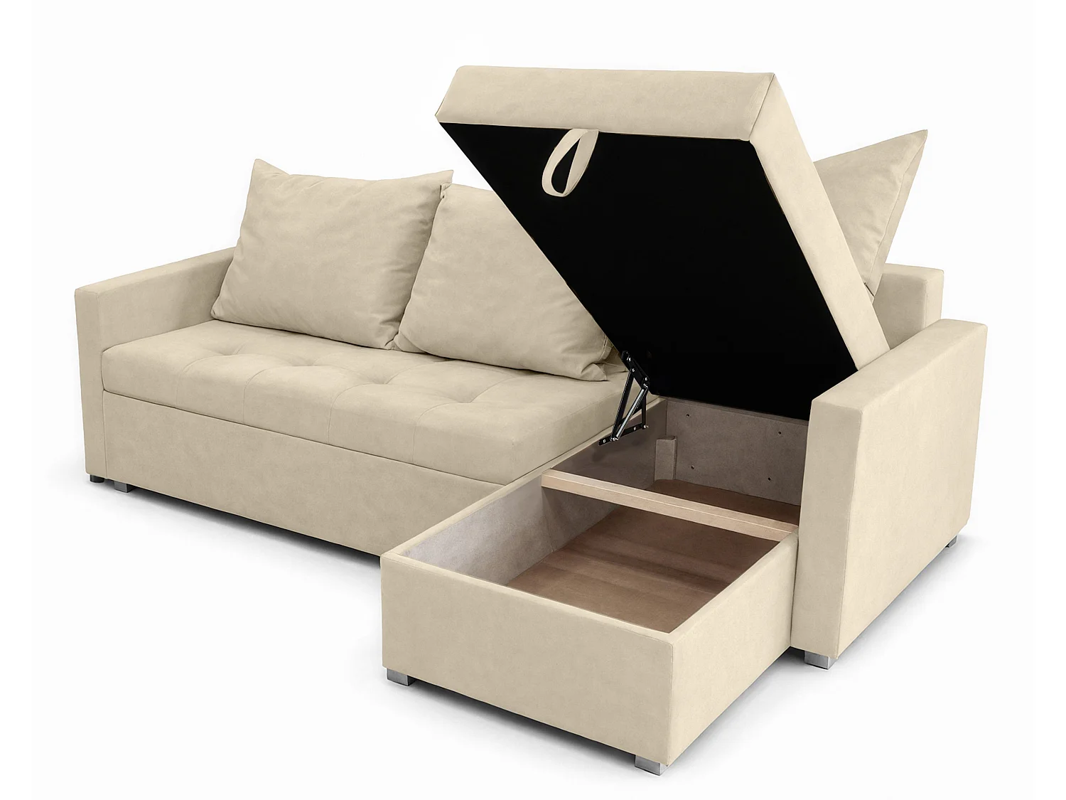 AX LIVING Canapé d’angle ELIF marron clair convertible avec coffre L moderne droite