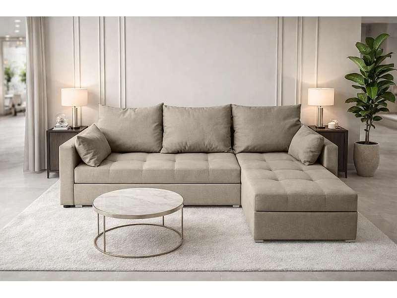 AX LIVING Canapé d’angle ELIF marron clair convertible avec coffre L moderne droite