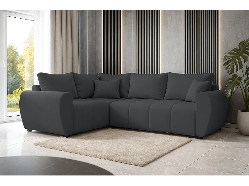 AX LIVING Canapé d’angle convertible Malatya L gris foncé 235 cm confortable gauche