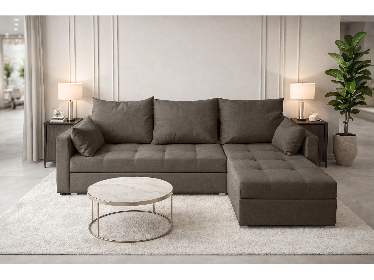 AX LIVING Canapé d’angle ELIF marron convertible avec coffre L moderne droite