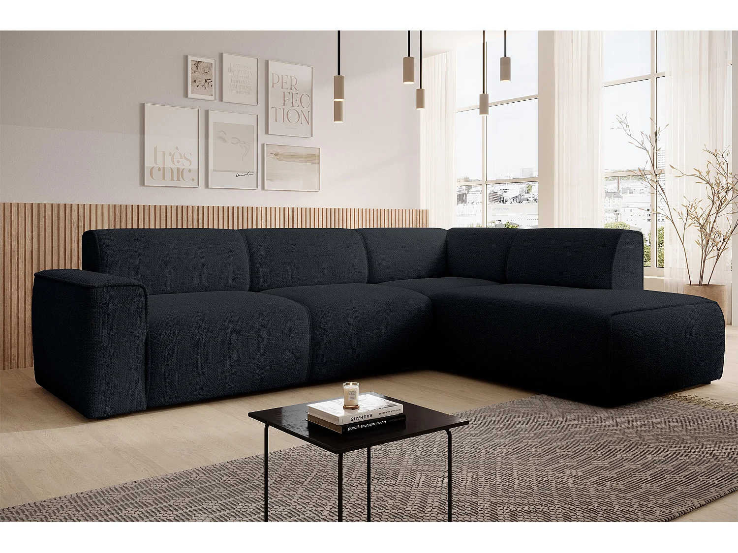 AX LIVING Couch Sofa L Form Didim L Schwarz – 292 cm, stilvoll & bequem R
