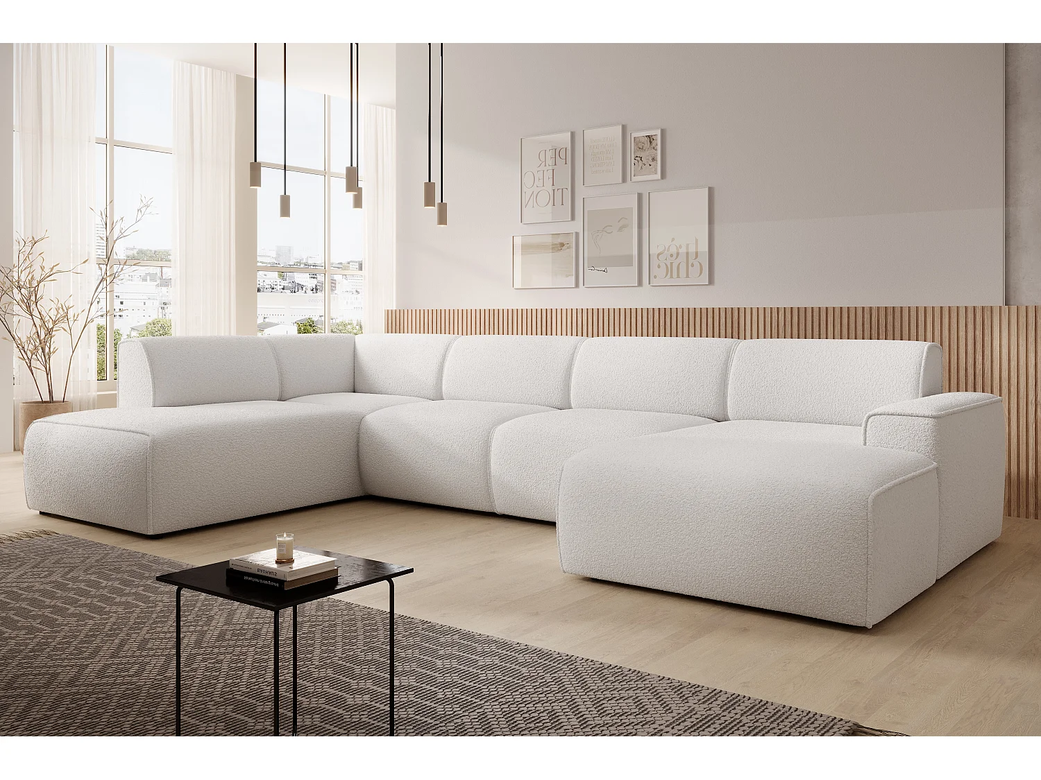 AX LIVING XXL Sofa U Form Didim Weiß 378cm breit, modern & großzügig L