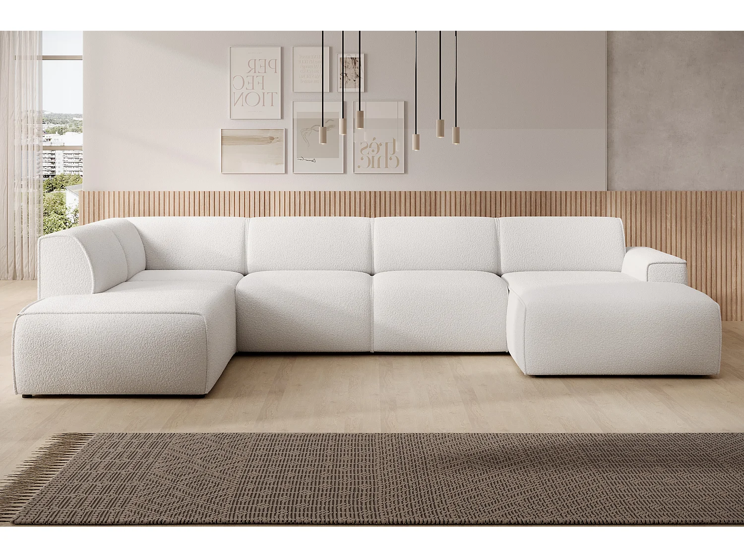 AX LIVING XXL Sofa U Form Didim Weiß 378cm breit, modern & großzügig L