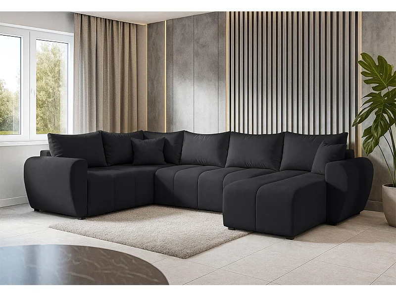 AX LIVING Canapé XXL en U Malatya noir 303 cm moderne convertible gauche