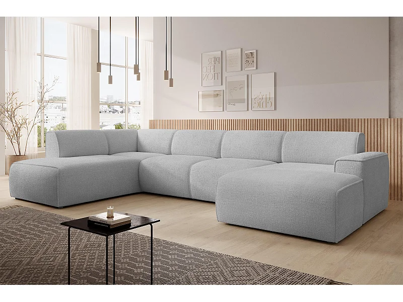 AX LIVING Canapé XXL en U Didim gris clair 378 cm moderne spacieux gauche