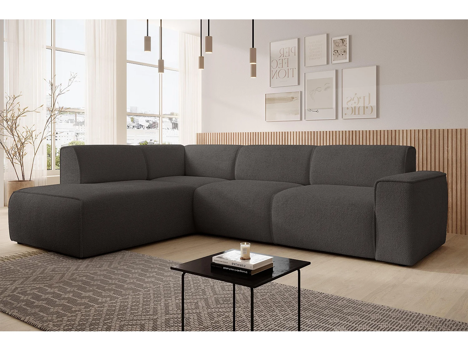 AX LIVING Canapé d’angle L Didim L gris 292 cm élégant confortable gauche