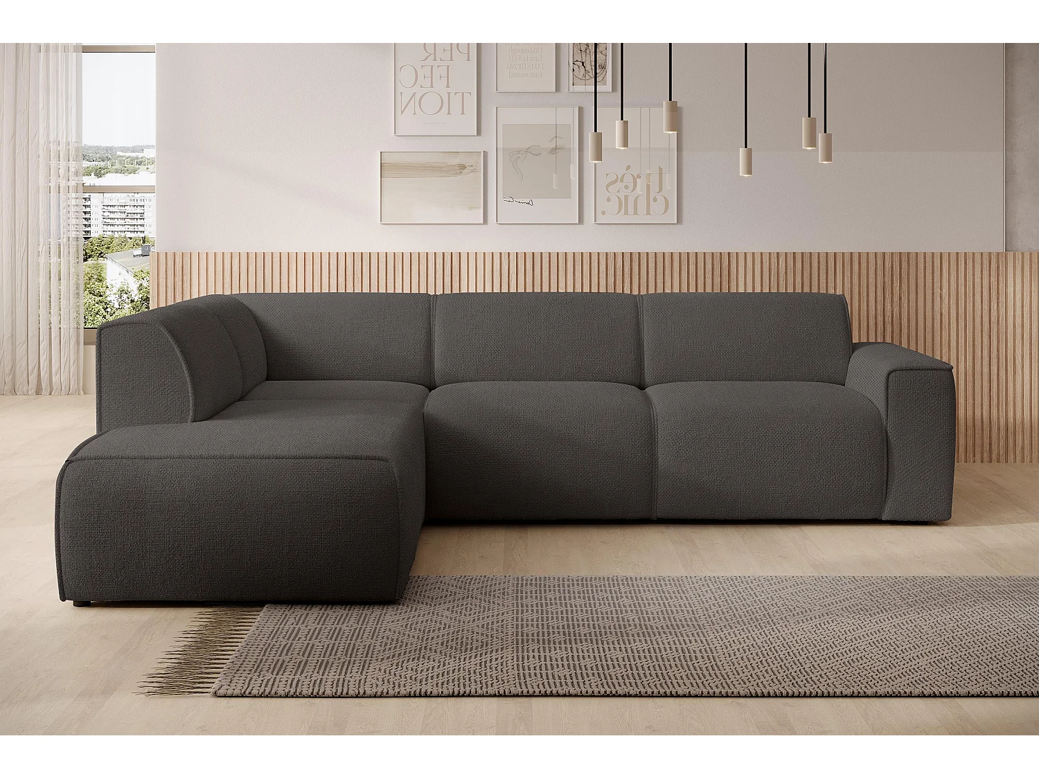AX LIVING Canapé d’angle L Didim L gris 292 cm élégant confortable gauche