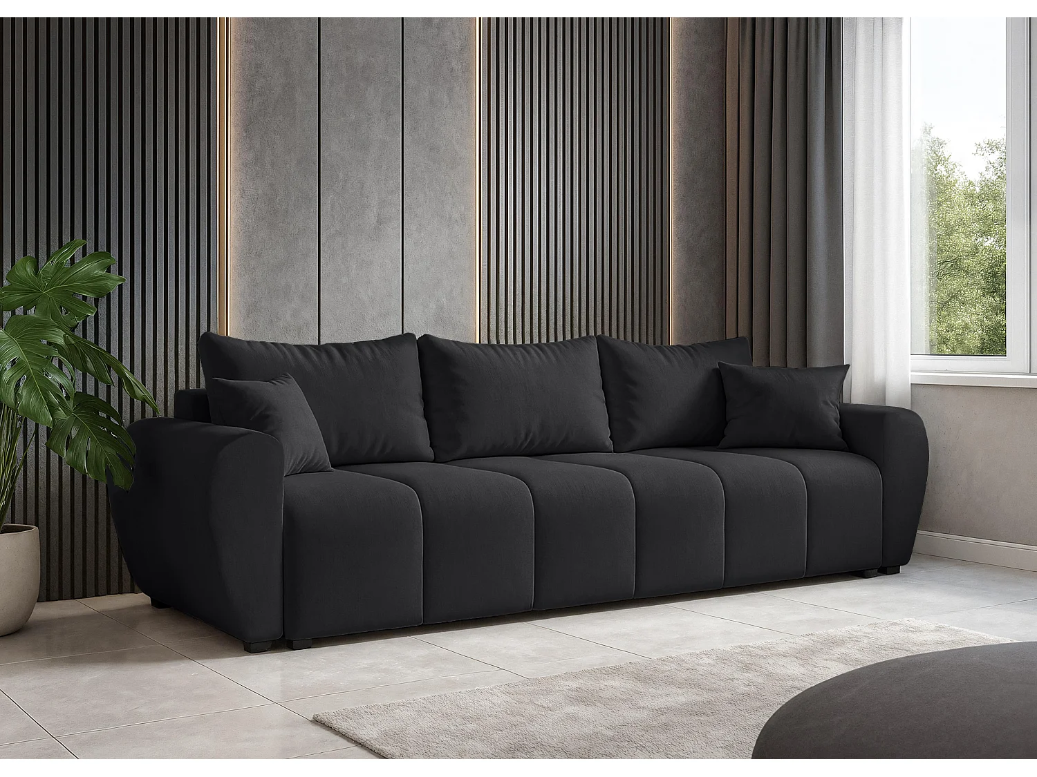 AX LIVING Canapé convertible Malatya Big sofa noir 246 cm moderne