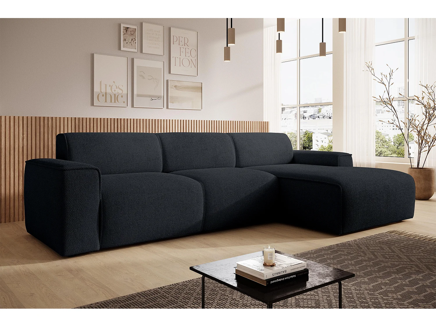 AX LIVING Couch Sofa L Form Didim mini Schwarz 310 cm breit, stilvoll R