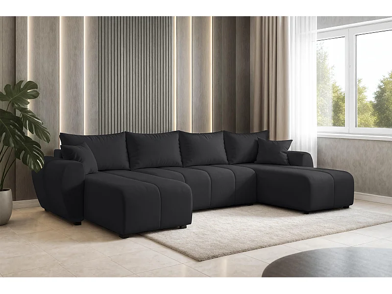 AX LIVING Canapé panoramique en U Malatya noir convertible 311 cm moderne