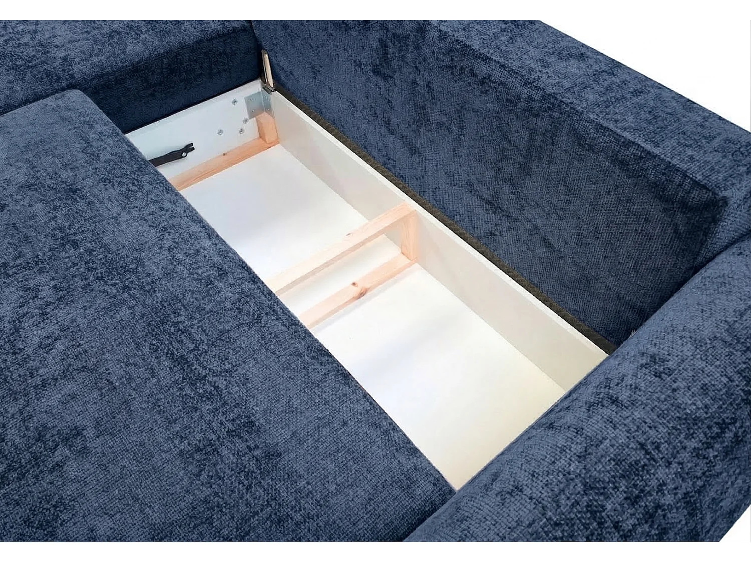 Canapé d’angle gauche convertible élégant ZEPHIRA 258 × 170 cm en tissu FLOW 22 bleu foncé