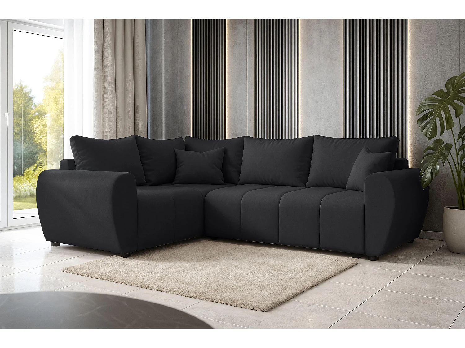 AX LIVING Canapé d’angle convertible Malatya L noir 235 cm confortable gauche