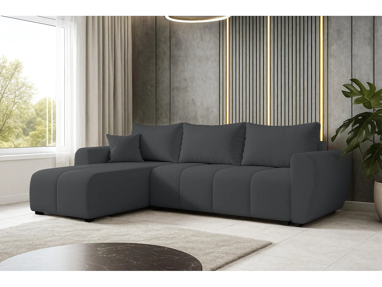 AX LIVING Canapé d’angle convertible Malatya L Mini gris foncé gauche