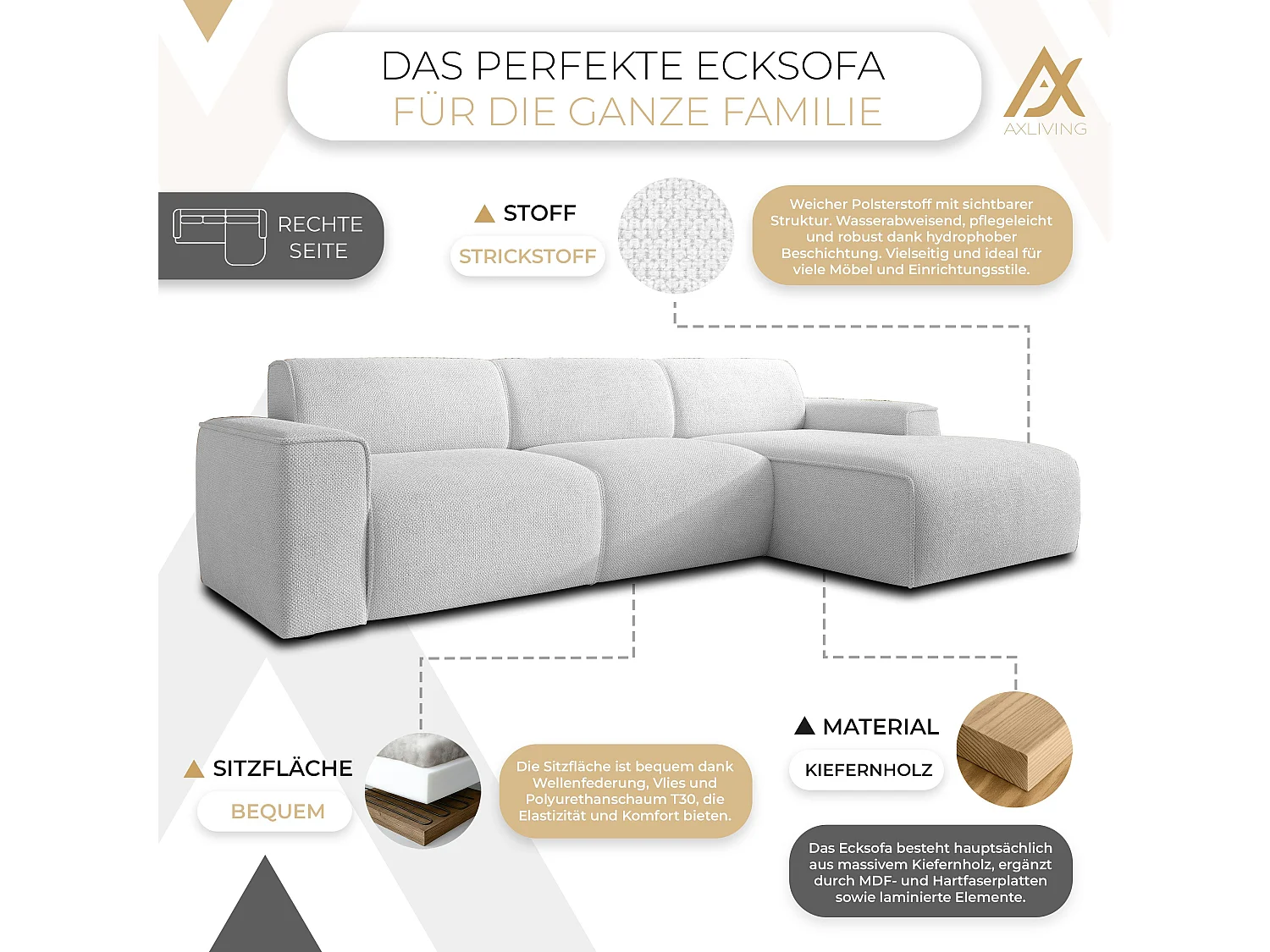 AX LIVING Couch Sofa L Form Didim mini Silber 310 cm stilvoll R