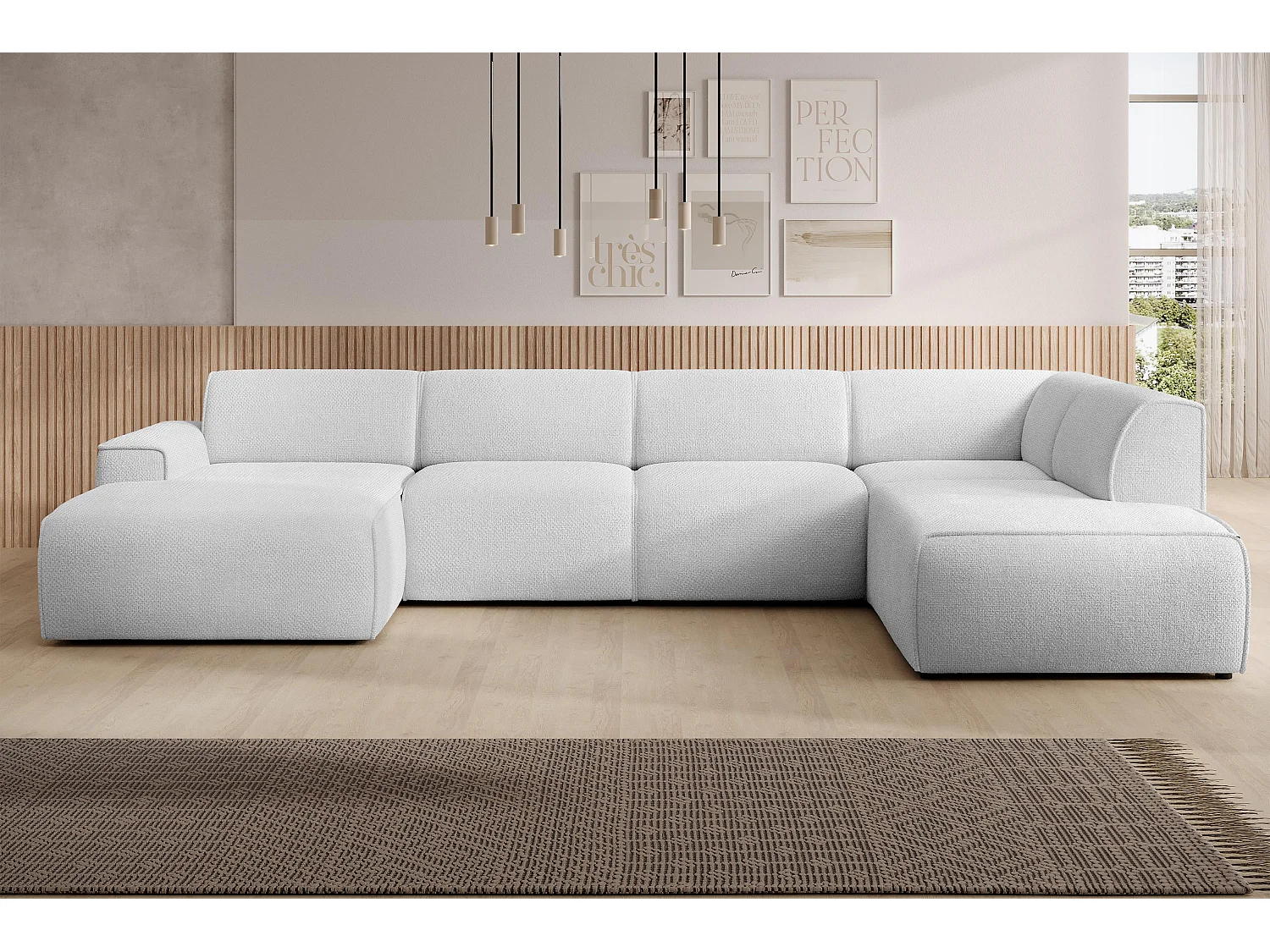 AX LIVING XXL Sofa U Form Didim Silber 378 cm modern & großzügig R