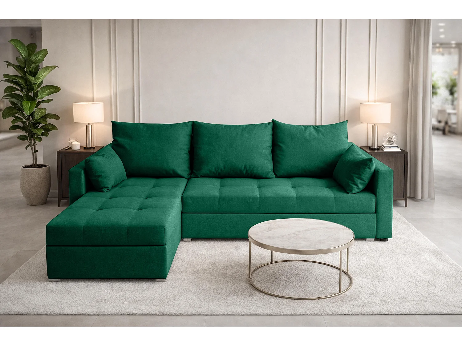 AX LIVING Canapé d’angle ELIF vert convertible avec coffre L moderne gauche