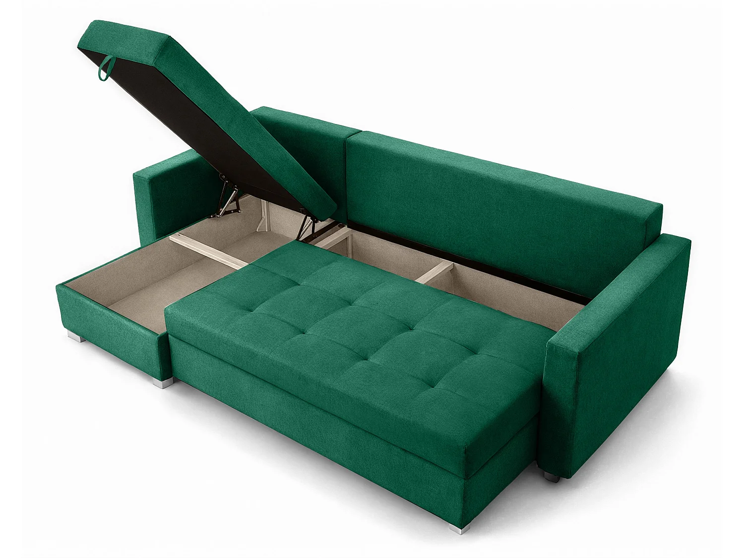 AX LIVING Canapé d’angle ELIF vert convertible avec coffre L moderne gauche