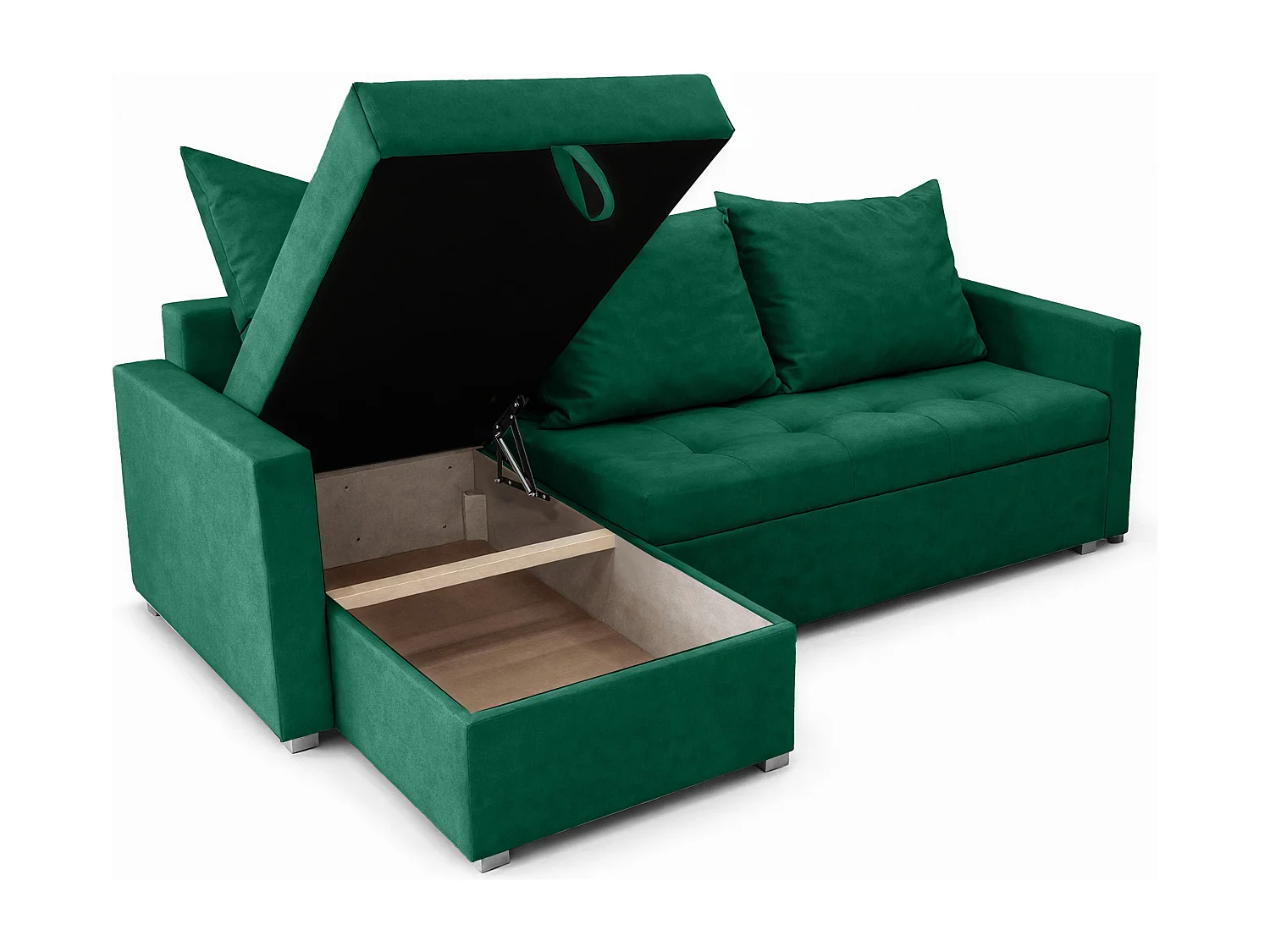 AX LIVING Canapé d’angle ELIF vert convertible avec coffre L moderne gauche