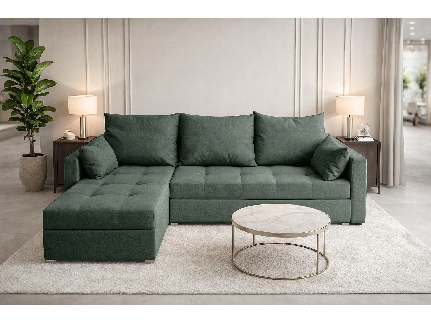 AX LIVING Canapé d’angle ELIF vert convertible avec coffre L moderne gauche