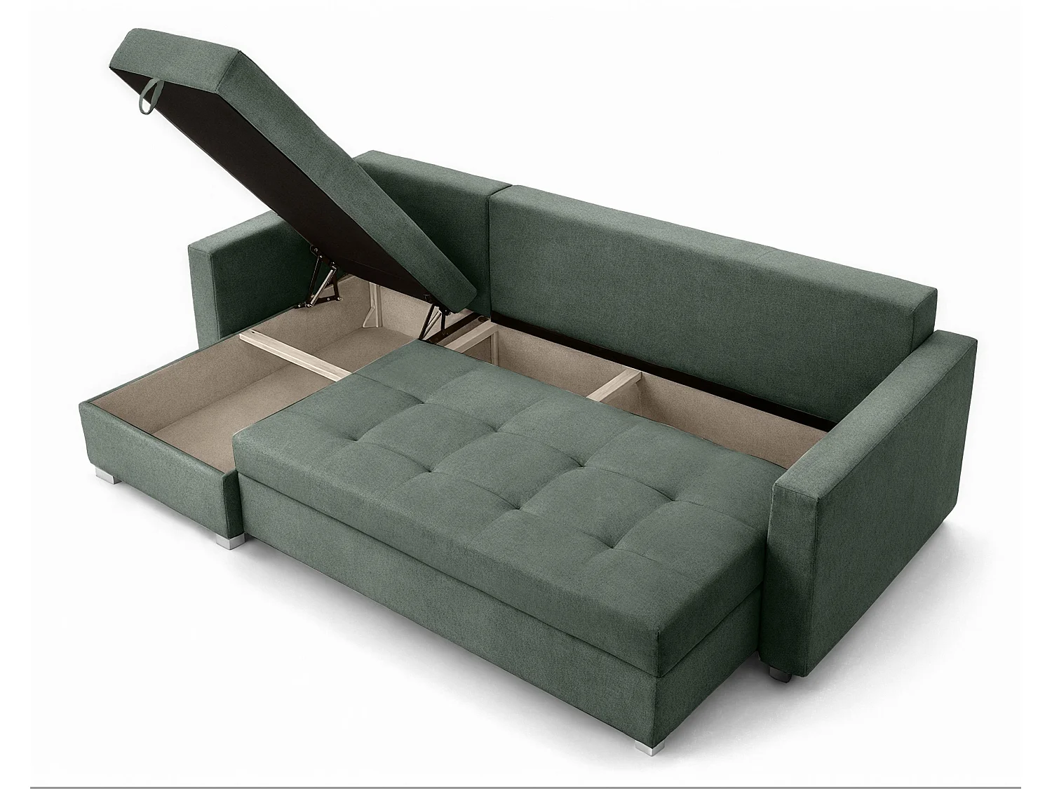 AX LIVING Canapé d’angle ELIF vert convertible avec coffre L moderne gauche