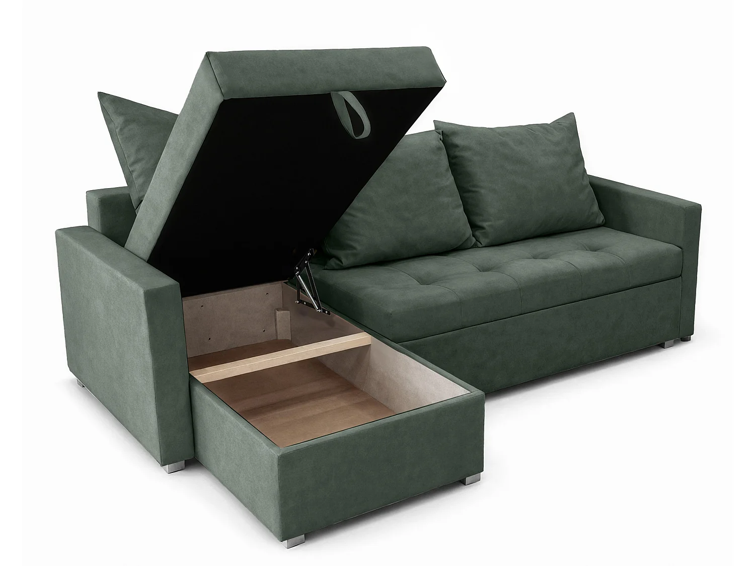 AX LIVING Canapé d’angle ELIF vert convertible avec coffre L moderne gauche