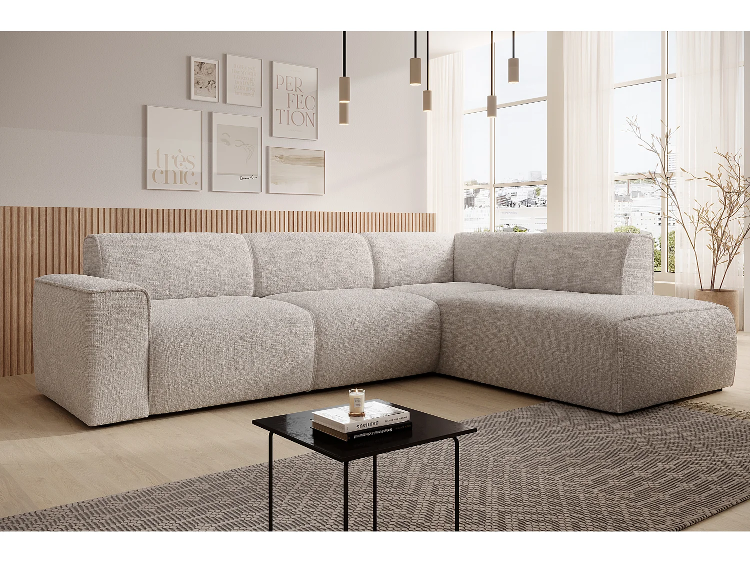 AX LIVING Couch Sofa L Form Didim L Ivory – 292 cm stilvoll & bequem R