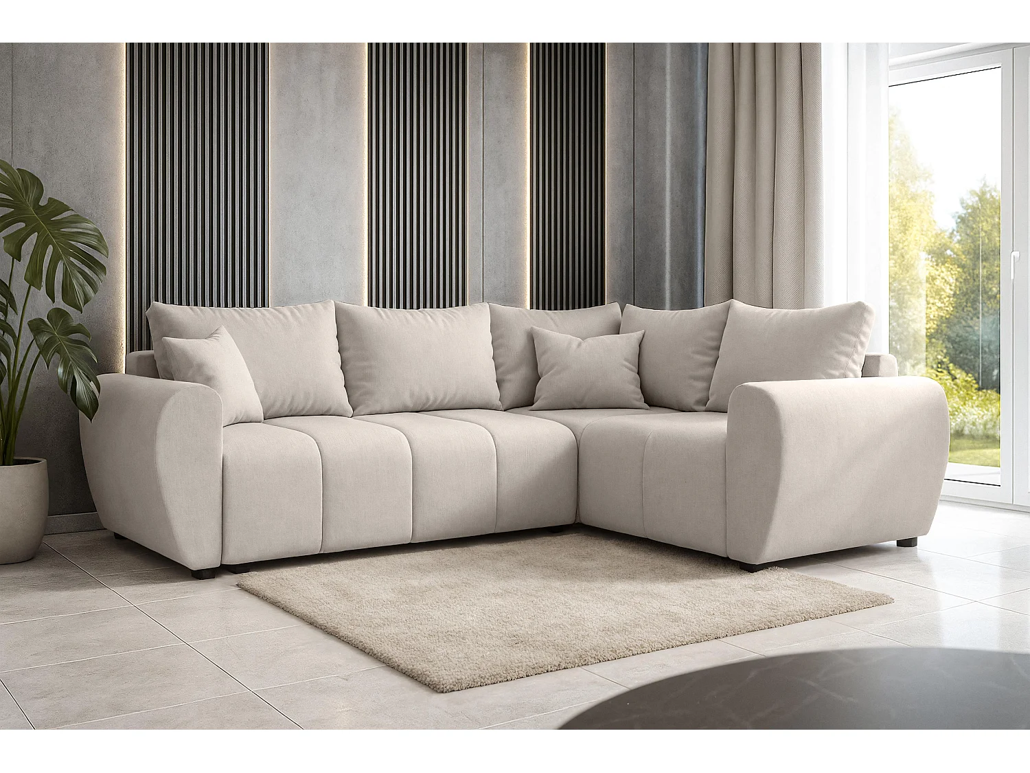 AX LIVING Canapé d’angle convertible Malatya L beige 235 cm confortable droite