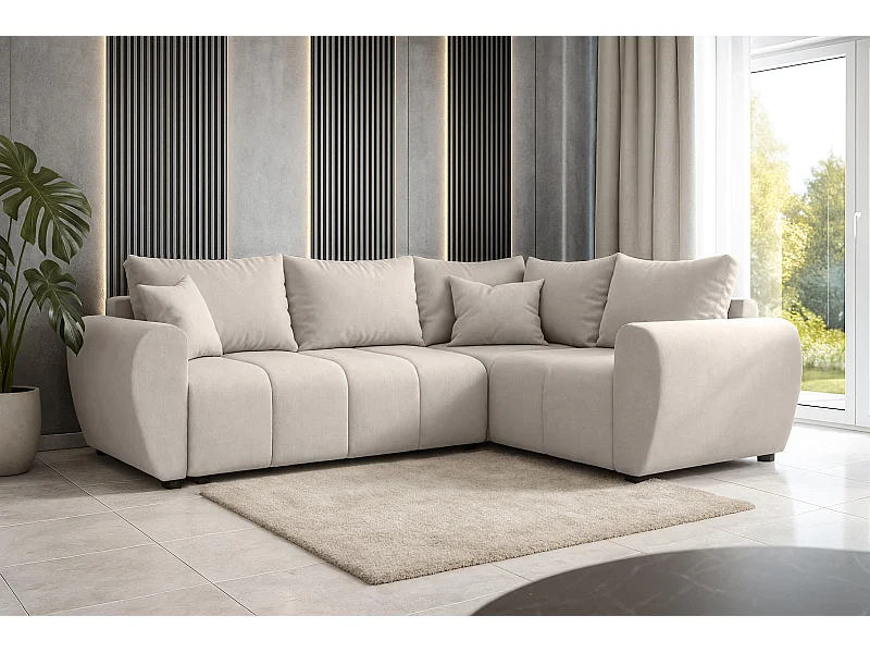 AX LIVING Canapé d’angle convertible Malatya L beige 235 cm confortable droite