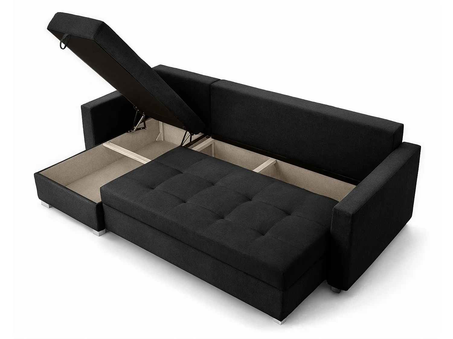 AX LIVING Canapé d’angle ELIF noir convertible avec coffre L moderne gauche