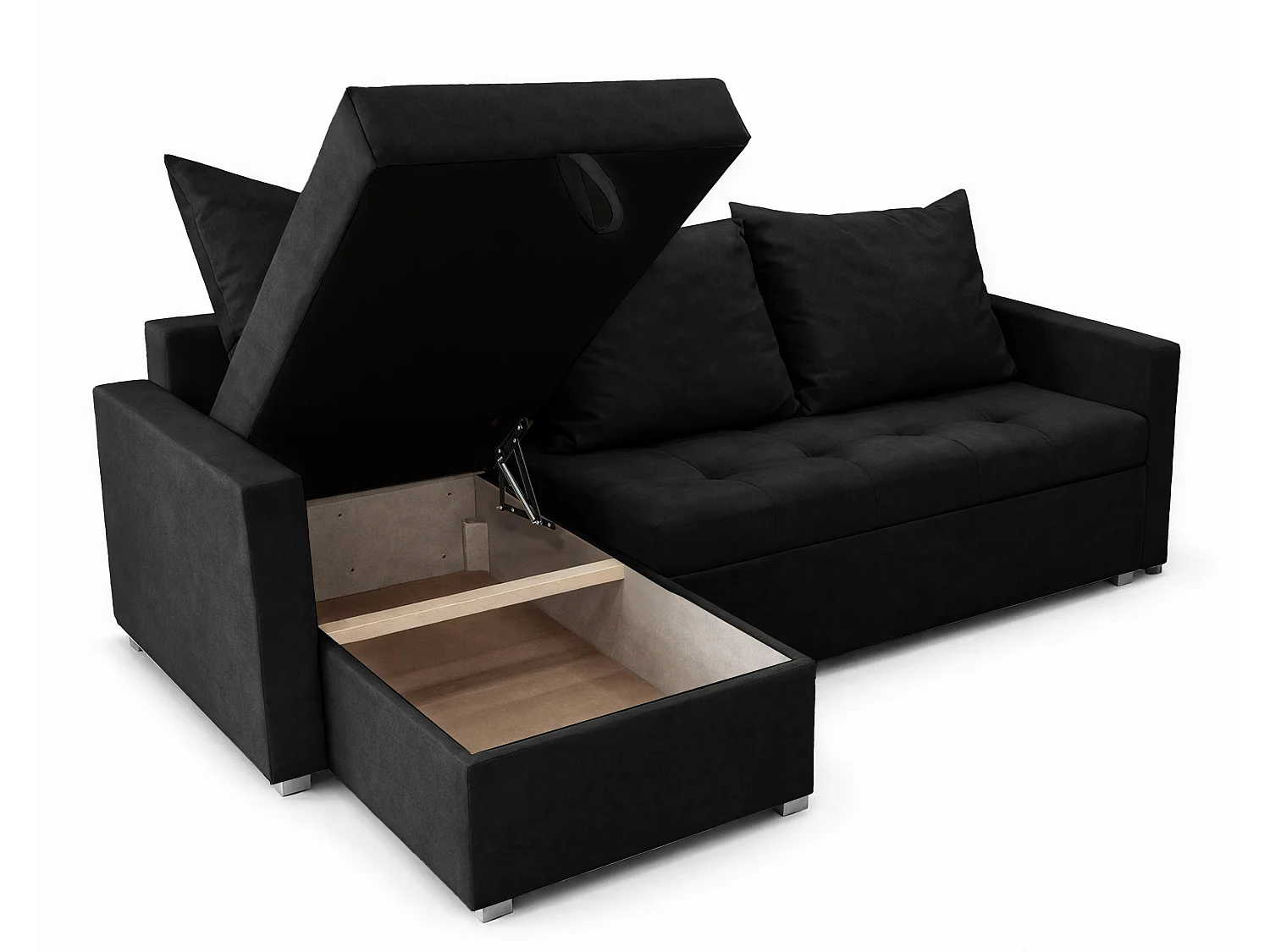 AX LIVING Canapé d’angle ELIF noir convertible avec coffre L moderne gauche