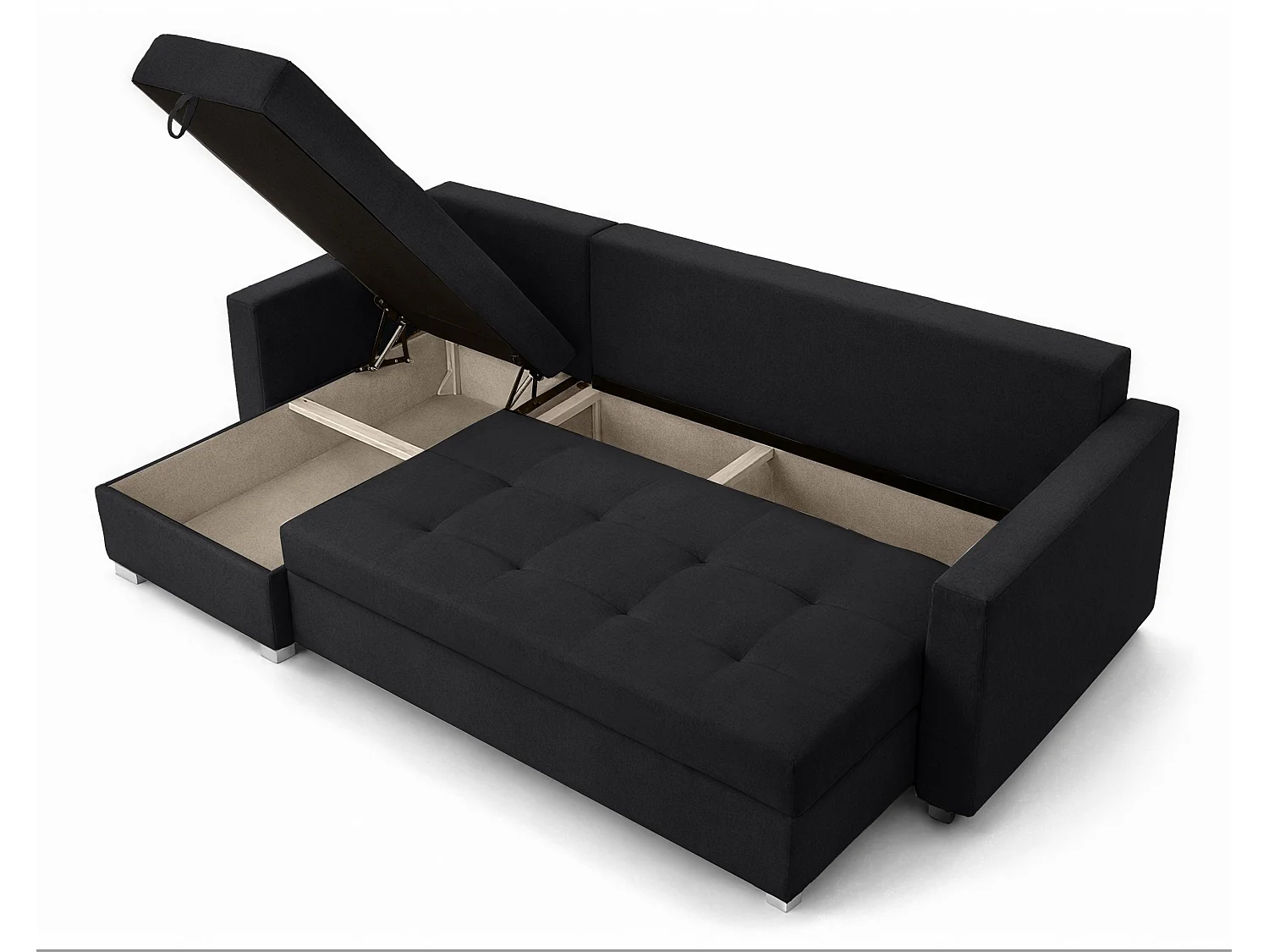 AX LIVING Canapé d’angle ELIF noir convertible avec coffre L moderne gauche