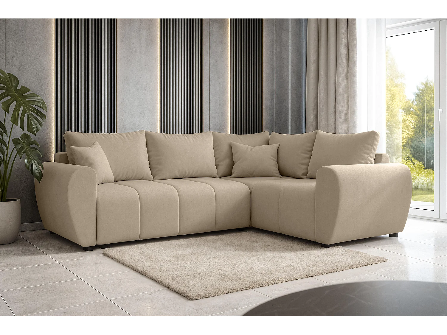 AX LIVING Canapé d’angle convertible Malatya L marron clair 235 cm confortable droite