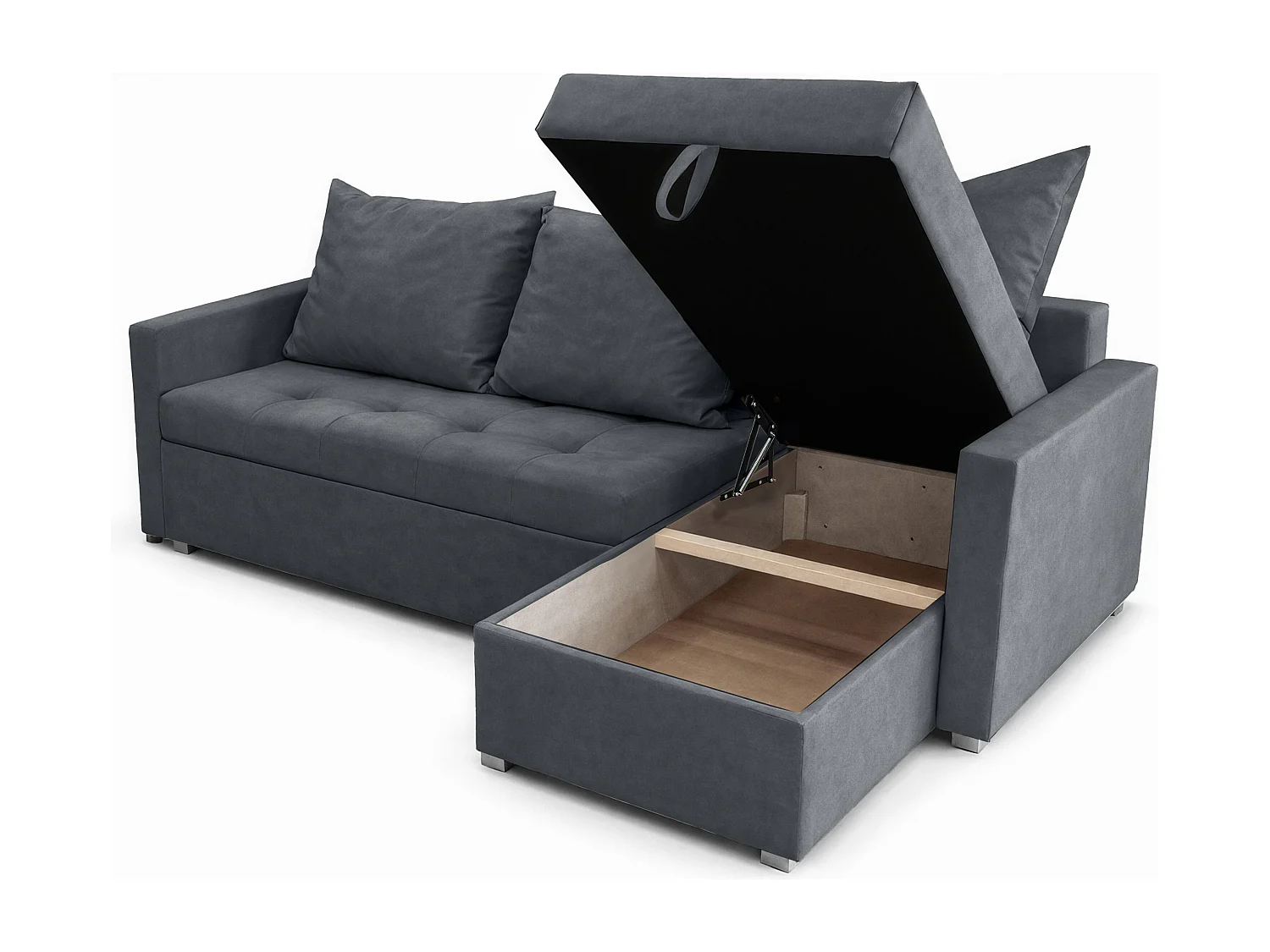 AX LIVING Canapé d’angle ELIF gris foncé convertible avec coffre L moderne droite