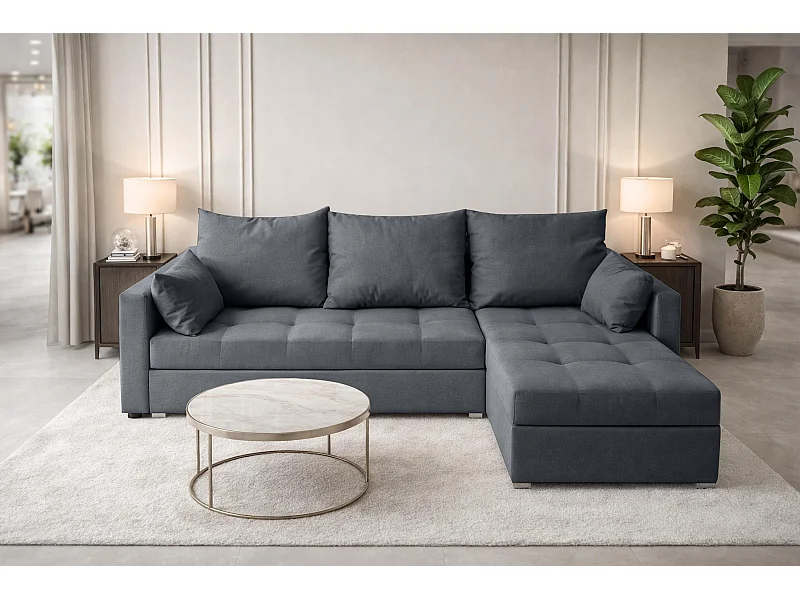 AX LIVING Canapé d’angle ELIF gris foncé convertible avec coffre L moderne droite