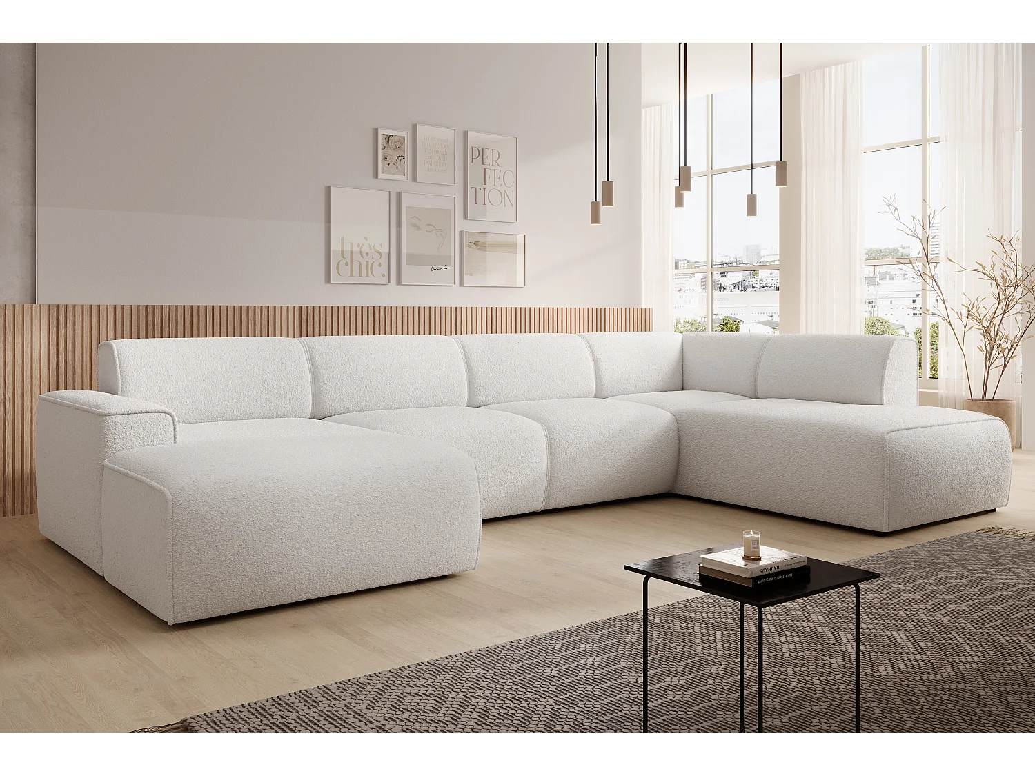 AX LIVING XXL Sofa U Form Didim Weiß 378cm breit, modern & großzügig R