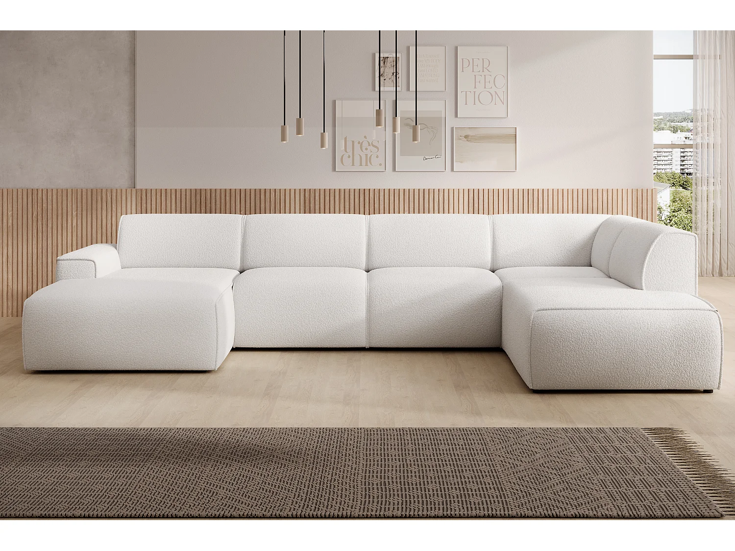 AX LIVING XXL Sofa U Form Didim Weiß 378cm breit, modern & großzügig R