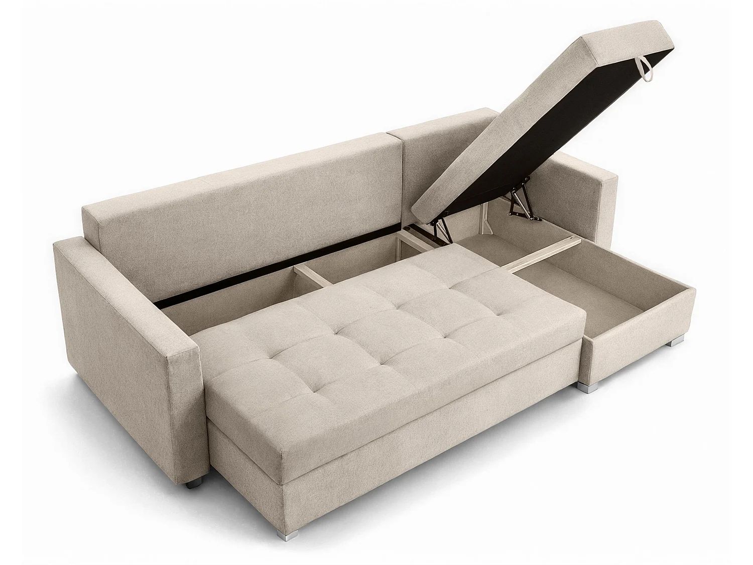 AX LIVING Canapé d’angle ELIF beige convertible avec coffre L moderne droite