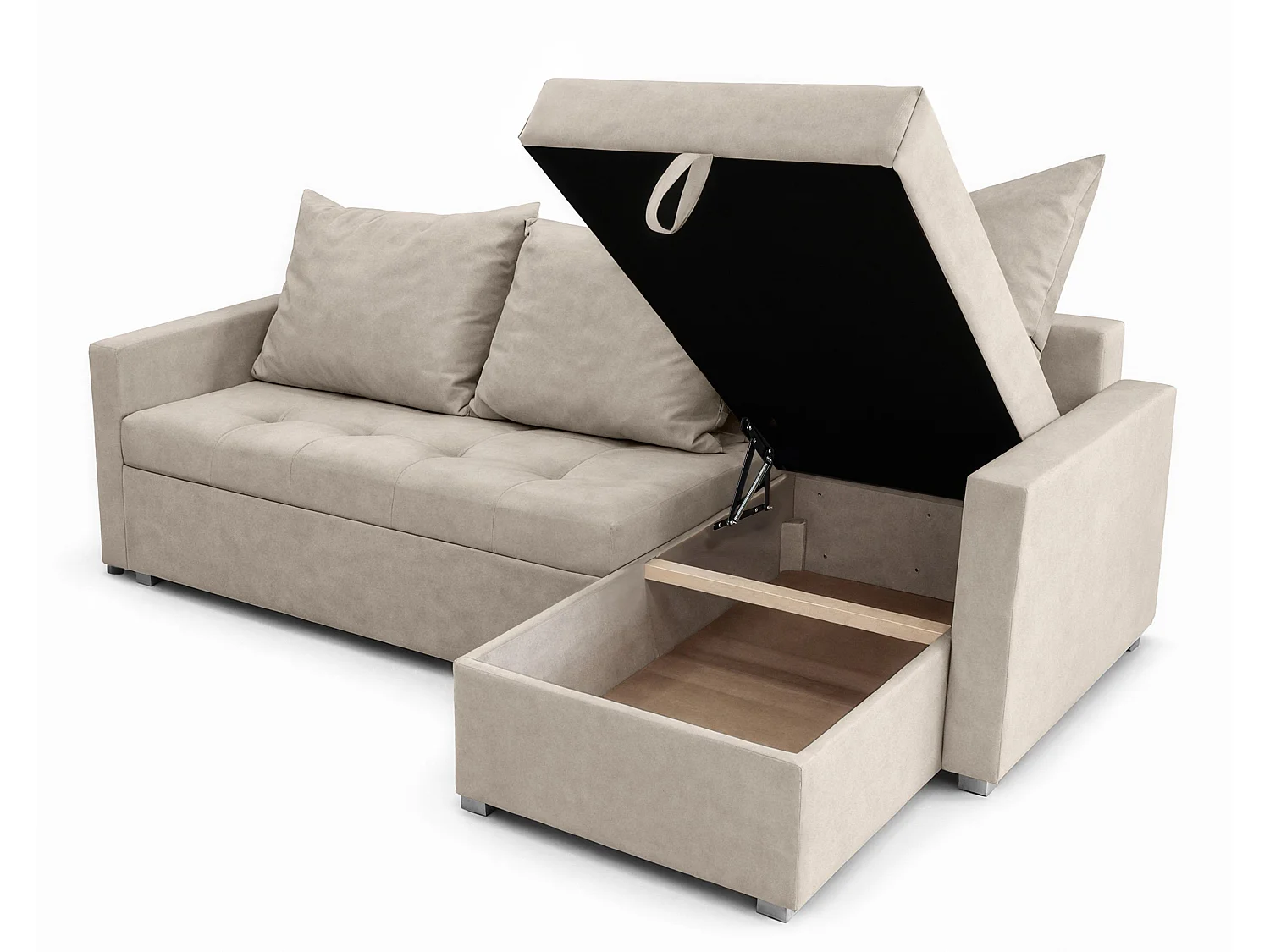 AX LIVING Canapé d’angle ELIF beige convertible avec coffre L moderne droite