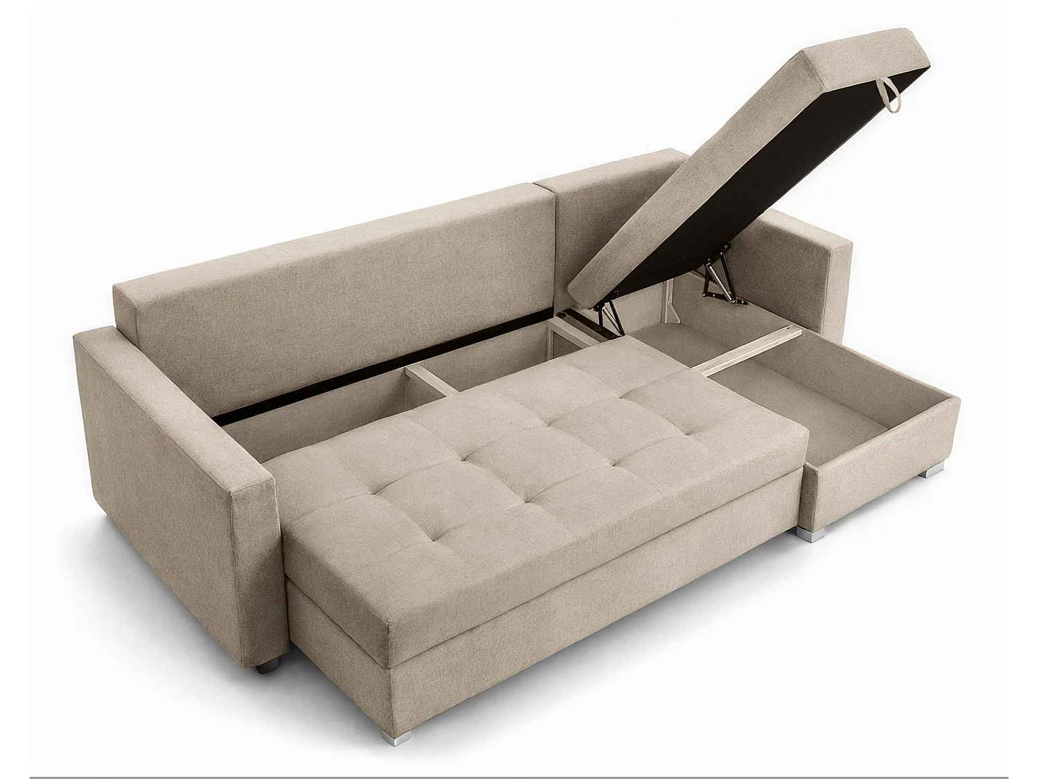 AX LIVING Canapé d’angle ELIF beige convertible avec coffre L moderne droite