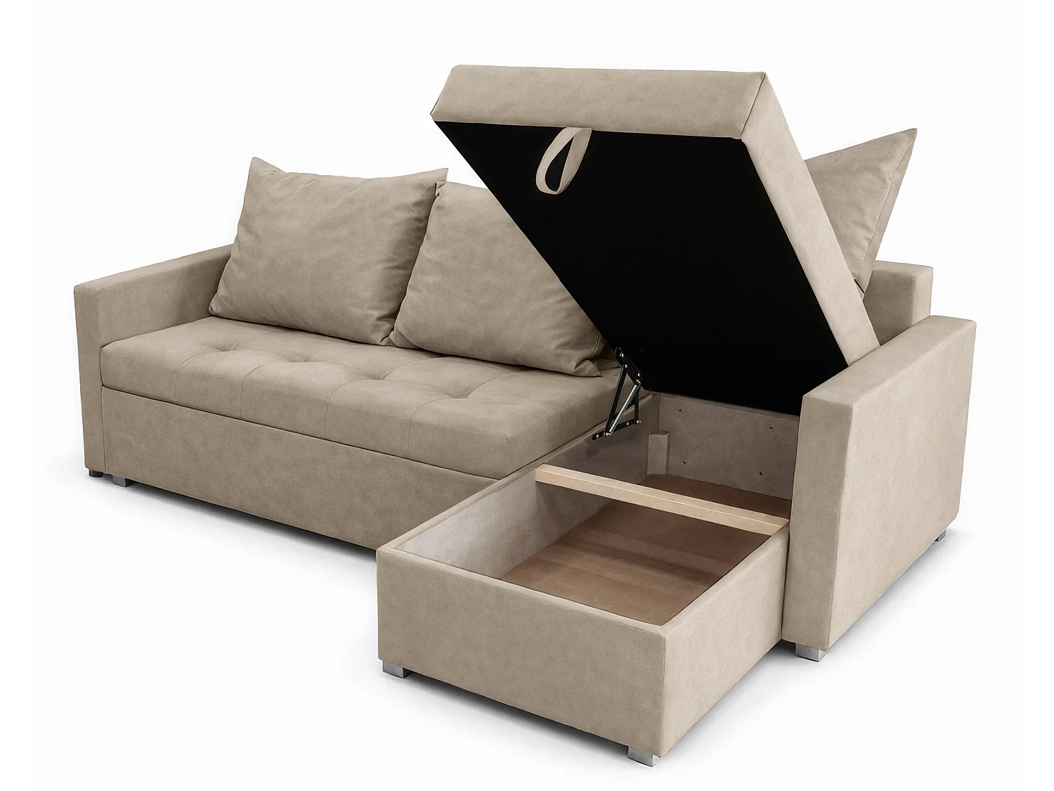 AX LIVING Canapé d’angle ELIF beige convertible avec coffre L moderne droite