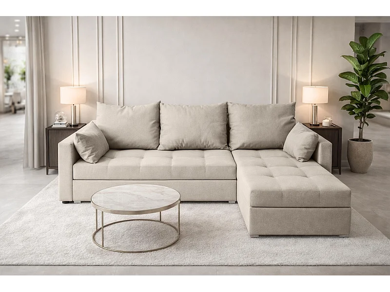 AX LIVING Canapé d’angle ELIF beige convertible avec coffre L moderne droite