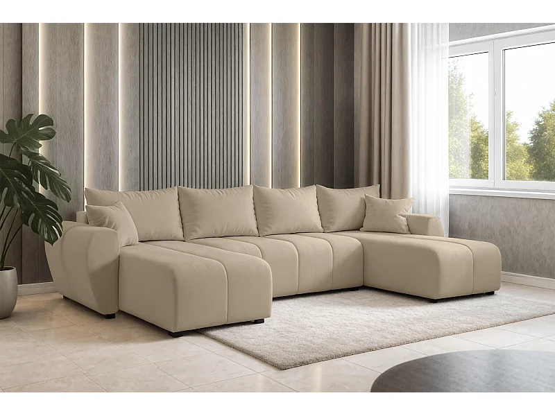 AX LIVING Canapé panoramique en U Malatya marron clair convertible 311 cm