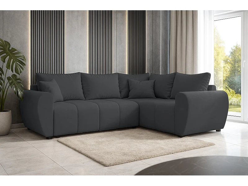 AX LIVING Canapé d’angle convertible Malatya L gris foncé 235 cm confortable droite