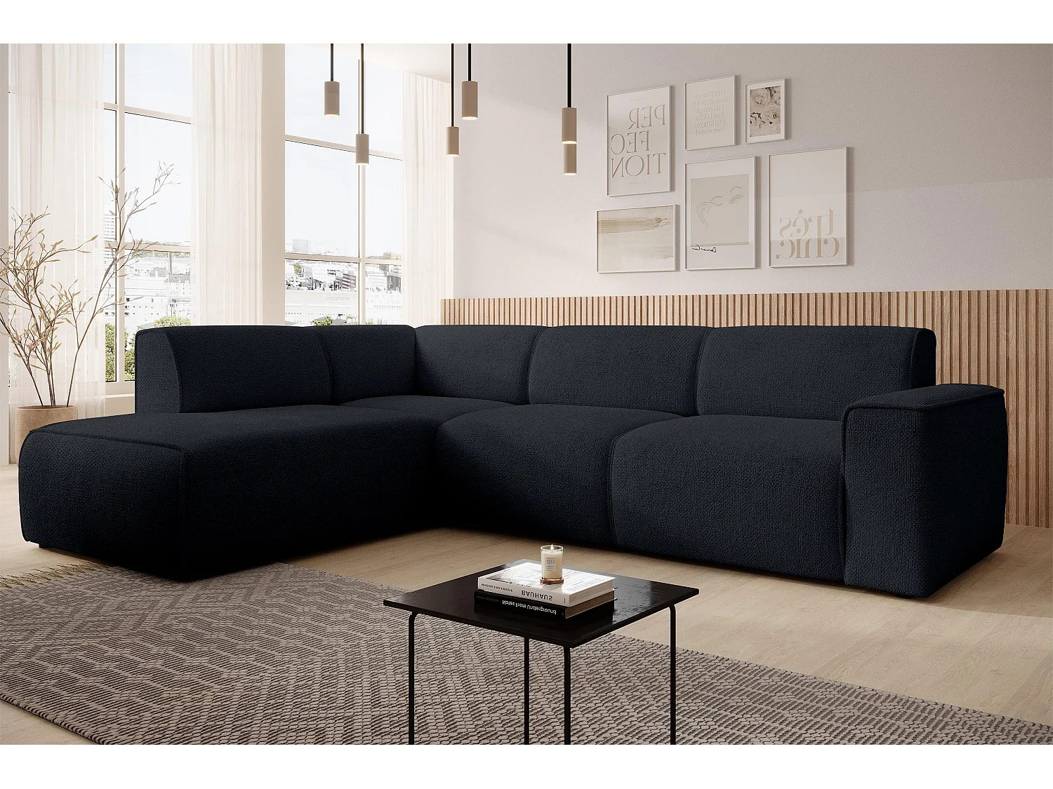 AX LIVING Couch Sofa L Form Didim L Schwarz – 292 cm, stilvoll & bequem L