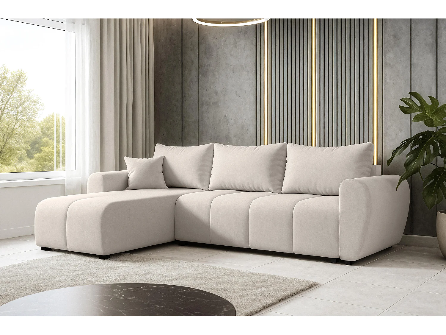 AX LIVING Canapé d’angle convertible Malatya L Mini beige gauche