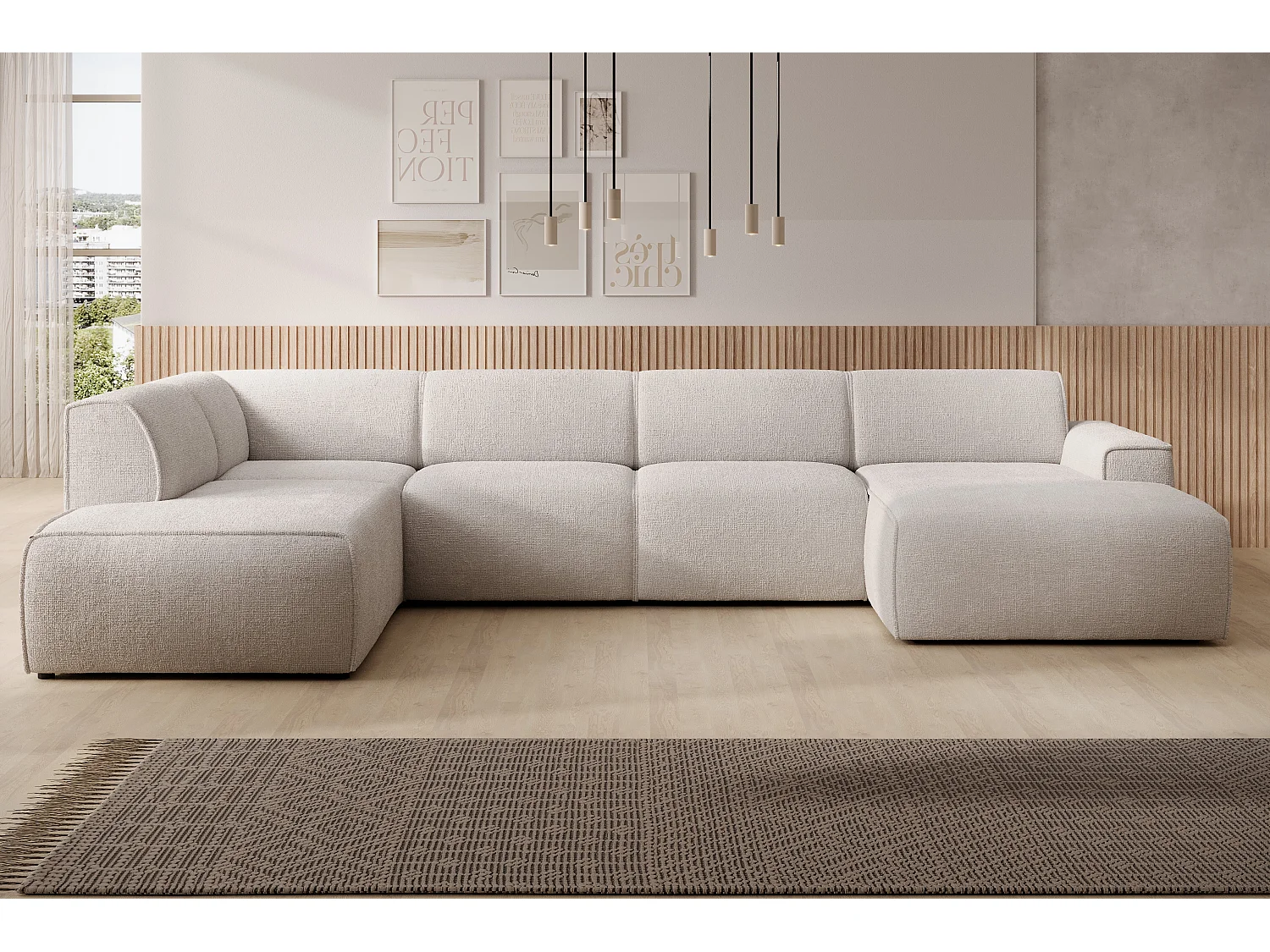 AX LIVING XXL Sofa U Form Didim Ivory 378cm breit modern & großzügig L
