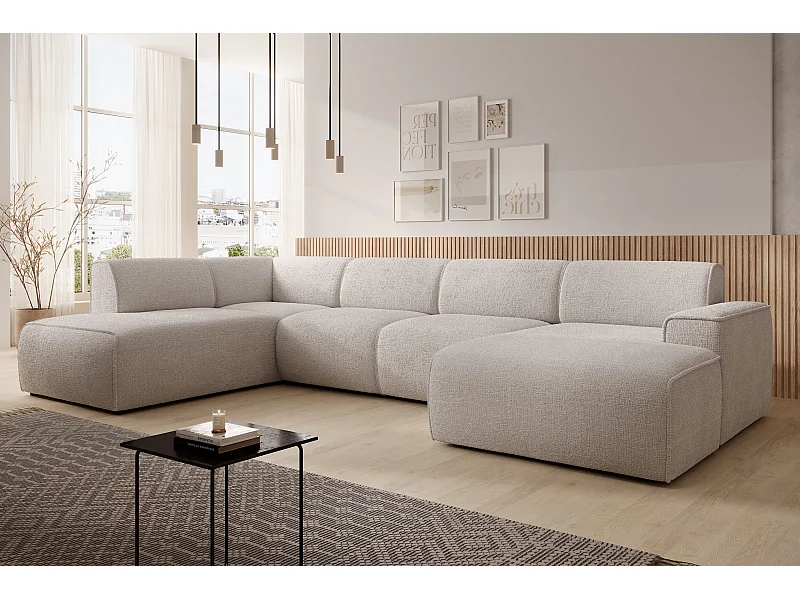 AX LIVING Canapé XXL en U Didim ivoire 378 cm moderne spacieux gauche