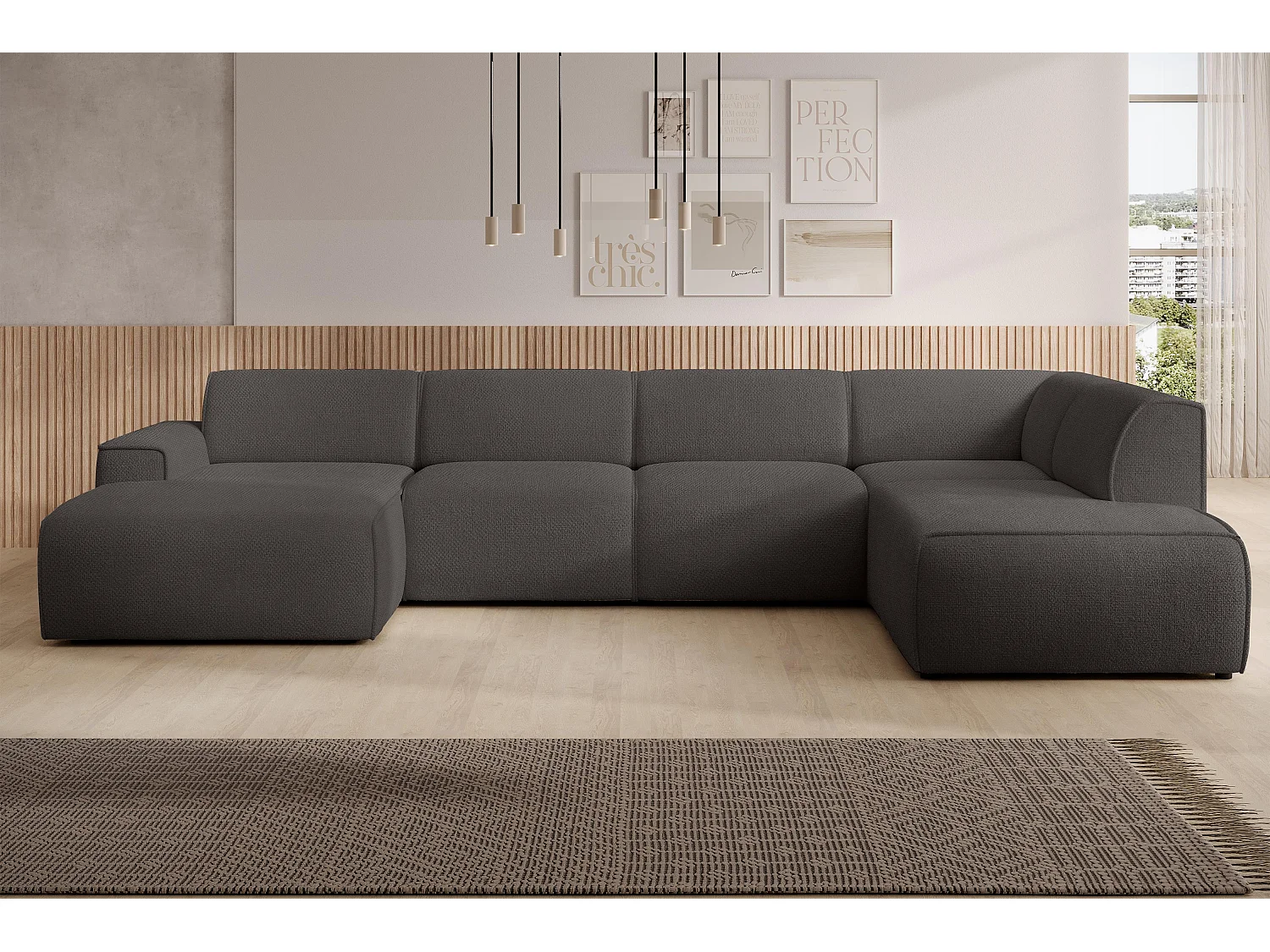 AX LIVING Canapé XXL en U Didim gris 378 cm moderne spacieux droite
