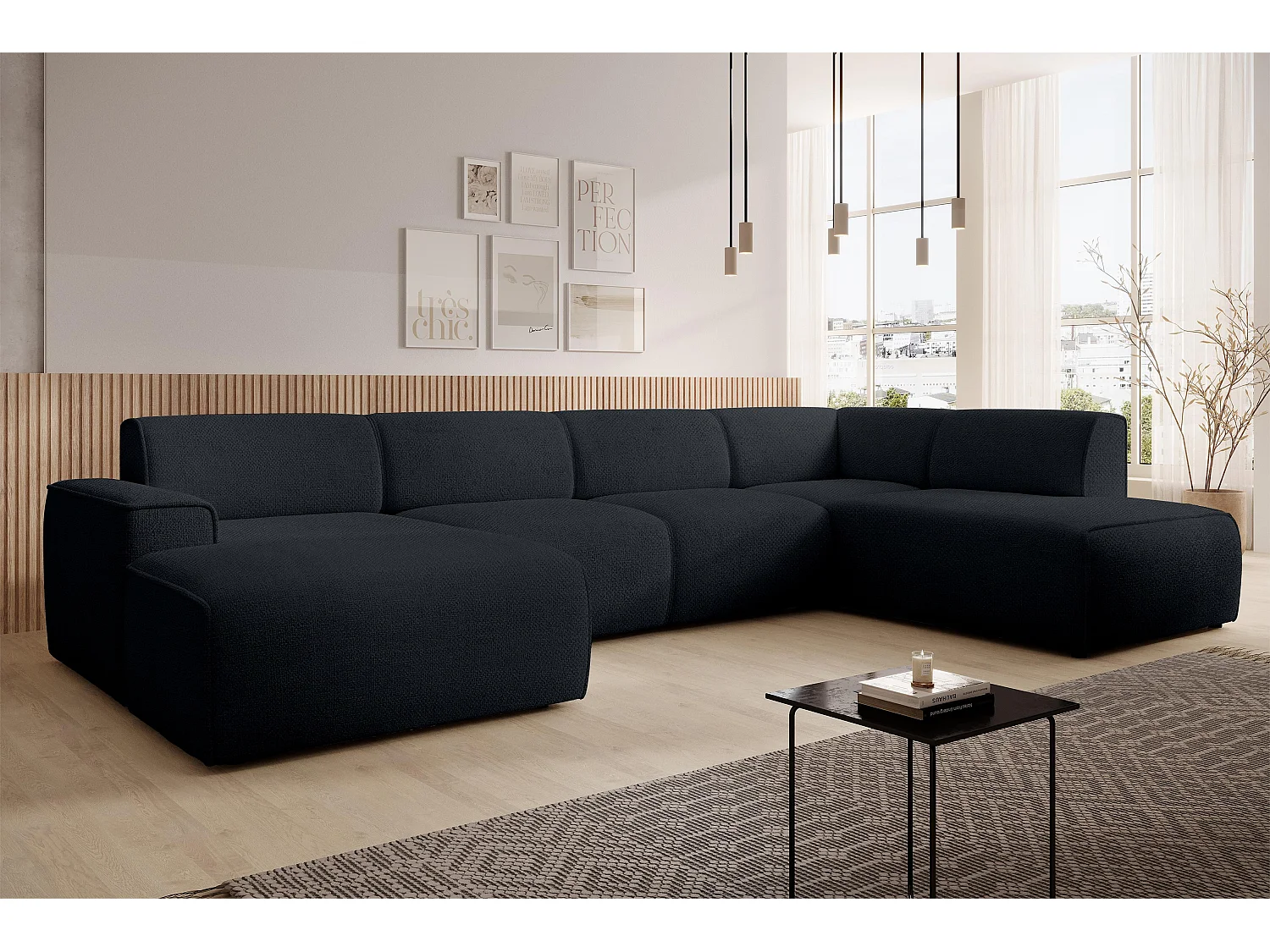 AX LIVING XXL Sofa U Form Didim Schwarz 378cm breit modern & großzügig R